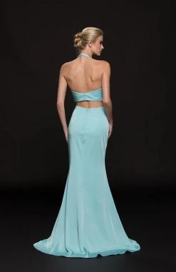 Colors Dress Glow By Colors - G774 Halter Cutout Bodice Faille Gown