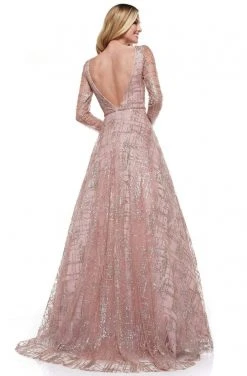 Colors Dress Formal Gowns Glow Dress - G902 Beaded Long Sleeve Deep V-neck A-line Dress