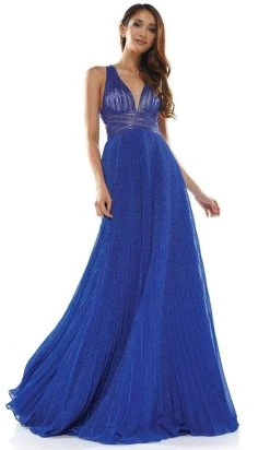 Colors Dress Glow Dress - G941 Crisscross Empire Waist Pleated Glitter Gown