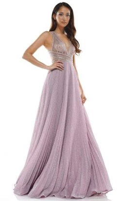 Colors Dress Glow Dress - G941 Crisscross Empire Waist Pleated Glitter Gown