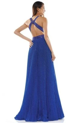 Colors Dress Glow Dress - G941 Crisscross Empire Waist Pleated Glitter Gown