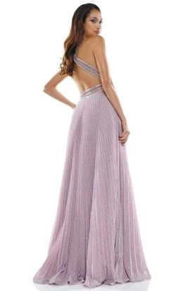 Colors Dress Glow Dress - G941 Crisscross Empire Waist Pleated Glitter Gown