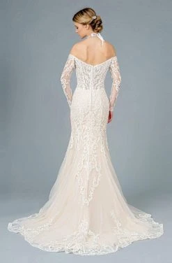 Formal Gowns GLS By Gloria - GL1801 Embroidered Deep Off-Shoulder Trumpet Dress