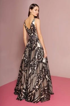 Formal Gowns GLS By Gloria - GL2538 Sequin Embellished Illusion V-Neck Long Dress
