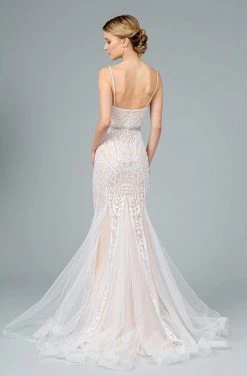 GLS By Gloria - GL2930 V-Neck Glitter Mesh Trumpet Dress