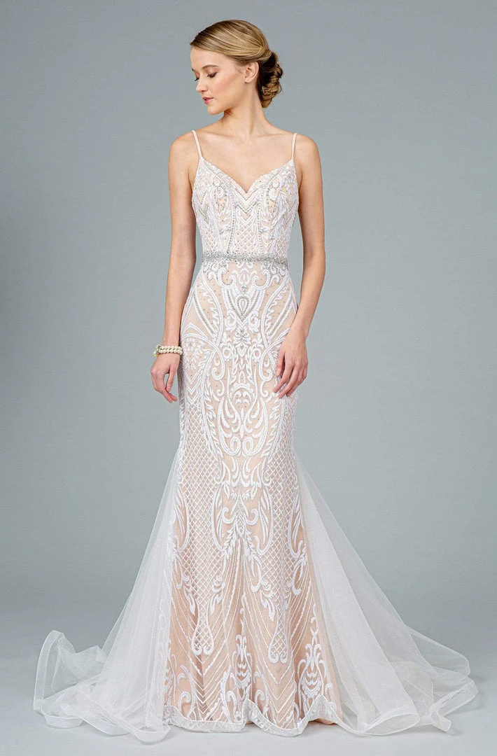 GLS By Gloria - GL2930 V-Neck Glitter Mesh Trumpet Dress 3 GLS By Gloria - GL2930 V-Neck Glitter Mesh Trumpet Dress