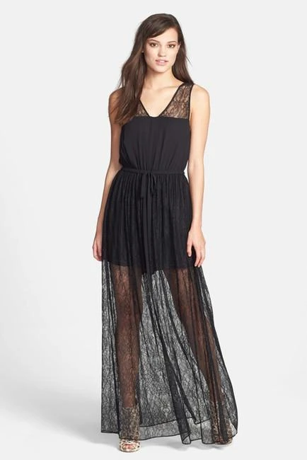 Formal Gowns Hailey - 231M55110 Laced V-Neck Column Dress 3 Formal Gowns Hailey - 231M55110 Laced V-Neck Column Dress