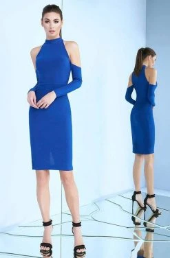 Ieena Duggal - 25026I High Neck Cold Shoulder Fitted Dress Cocktail Dresses