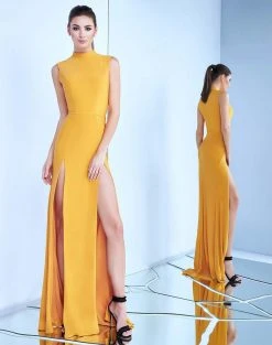 Ieena Duggal - 25034I High Neck Dual Slit Sheath Gown Formal Gowns