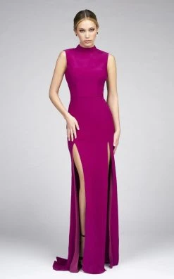 Ieena Duggal - 25034I High Neck Dual Slit Sheath Gown Formal Gowns