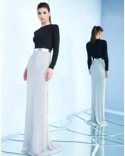 Ieena Duggal - 25242 Long Sleeve Jewel Column Gown Formal Gowns