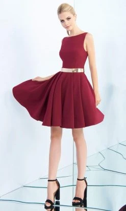 Ieena Duggal - 25607i Sleeveless Metal Belted Dress Cocktail Dresses