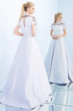 Ieena Duggal - 25809I High Collar Embellished Satin Ballgown