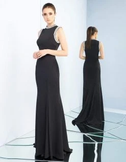 Ieena Duggal - 25933I Pearl Accent Long Black Evening Dress 6 Ieena Duggal - 25933I Pearl Accent Long Black Evening Dress