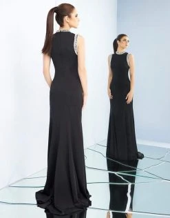 Ieena Duggal - 25933I Pearl Accent Long Black Evening Dress 7 Ieena Duggal - 25933I Pearl Accent Long Black Evening Dress