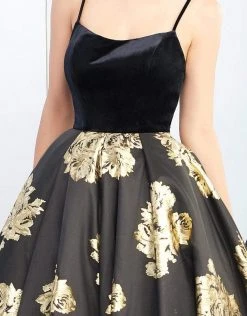 Ieena Duggal - 25955I Velvet Scoop Satin Gold Patterned Gown