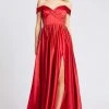 Formal Gowns Ieena Duggal - 25958I Off Shoulder A-Line High Slit Prom Gown