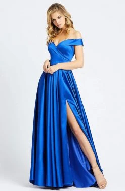 Formal Gowns Ieena Duggal - 25958I Off Shoulder A-Line High Slit Prom Gown