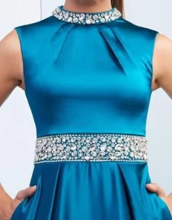 Ieena Duggal - 26063I Bejeweled High Neck Glossy A-Line Gown