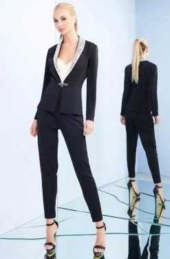 Ieena Duggal - 26086I Beaded Shawl Lapeled Strapless Jumpsuit Formal Gowns