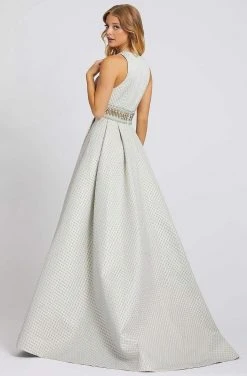 Formal Gowns Ieena Duggal - 26107I Geo-Lattice Texture Plunging A-Line Gown