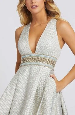 Formal Gowns Ieena Duggal - 26107I Geo-Lattice Texture Plunging A-Line Gown