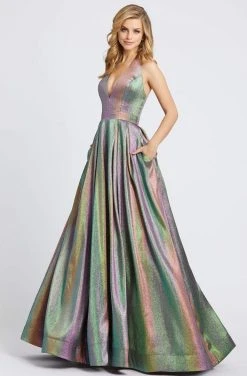 Ieena Duggal - 26181I Deep Halter V-neck Ballgown Formal Gowns