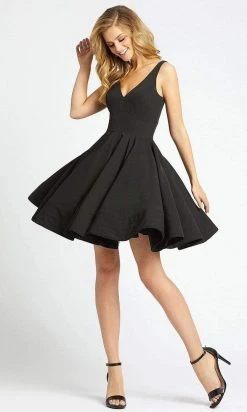 Ieena Duggal - 48478 V-Neck Flutter Cocktail Dress - 1 Pc Black In Size 2 Available Cocktail Dresses