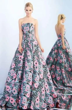 Ieena Duggal - 55213I Strapless Floral Print Evening Gown Formal Gowns
