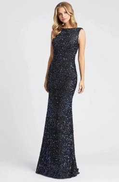 Ieena Duggal - Bateau Sequined Prom Gown 26331I - 1 Pc Midnight Blue In Size 2 Available
