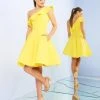 Ieena Duggal - One Shoulder Ruffled Neckline A-Line Dress 26099I - 1 Pc. Lemon In Size 6 Available Cocktail Dresses