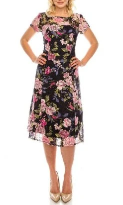 Ignite Evenings - 9112167 Floral Printed Bateau Neck A-line Dress Cocktail Dresses
