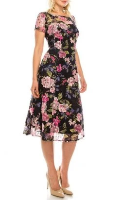 Ignite Evenings - 9112167 Floral Printed Bateau Neck A-line Dress Cocktail Dresses