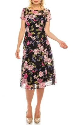 Ignite Evenings - 9112167 Floral Printed Bateau Neck A-line Dress Cocktail Dresses