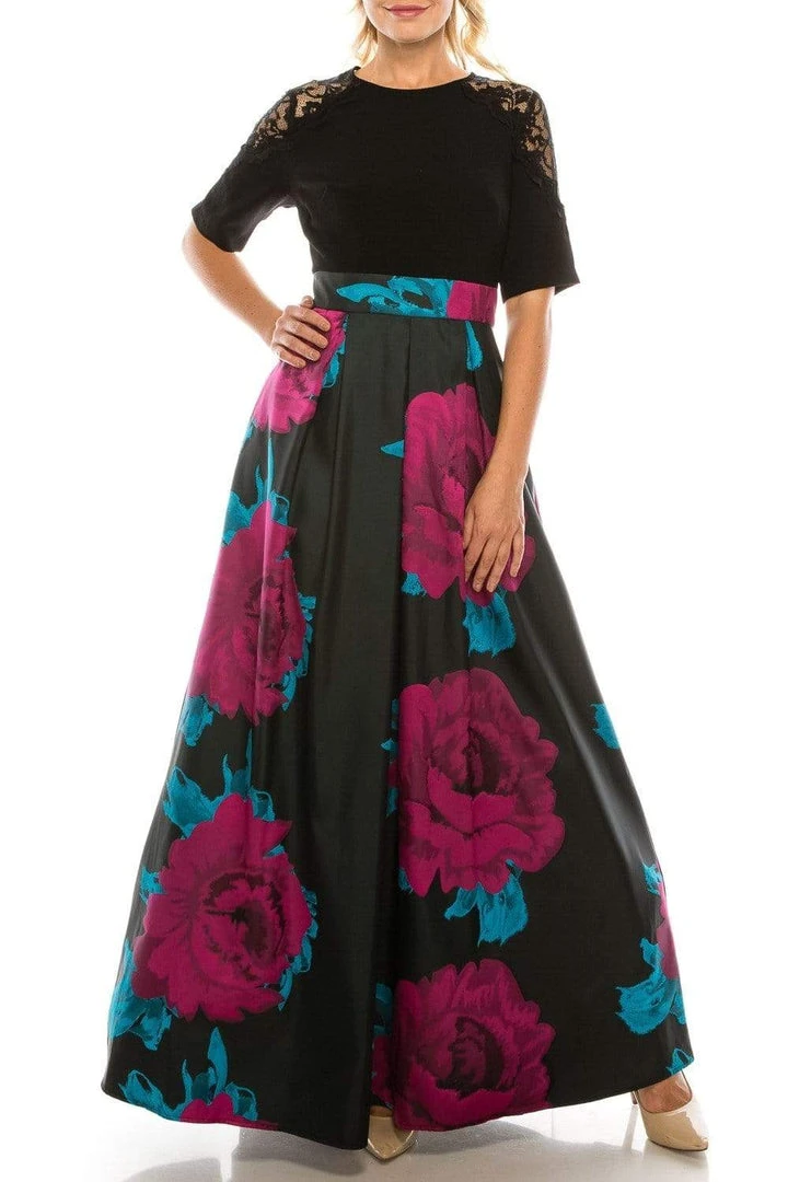 Ignite Evenings - IG3874 Lace Jewel Neck Floral Print A-line Gown Formal Gowns 3 Ignite Evenings - IG3874 Lace Jewel Neck Floral Print A-line Gown Formal Gowns