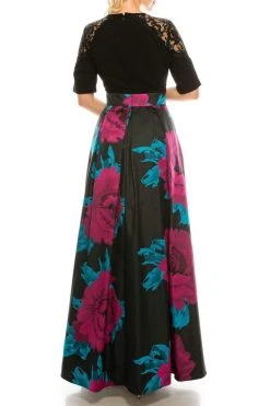 Ignite Evenings - IG3874 Lace Jewel Neck Floral Print A-line Gown Formal Gowns