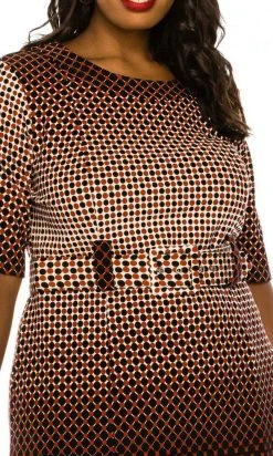 ILE Clothing - OTP259S1XL1 Polkadot Print Belted Sheath Dress Cocktail Dresses