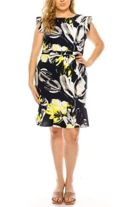 ILE Clothing - SCP1550 Ruffled Cap Sleeves Sheath Dress