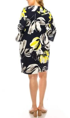 Plus Size Dresses ILE Clothing - SCP5901B Floral Printed Bateau Dress
