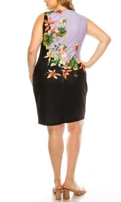 ILE Clothing - SCP891 Floral Printed Sheath Short Dress Plus Size Dresses