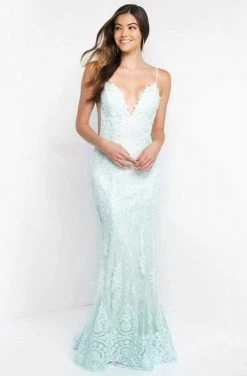 Blush By Alexia Designs Formal Gowns Intrigue - 447 Lace Deep V-Neck Sheath Dress