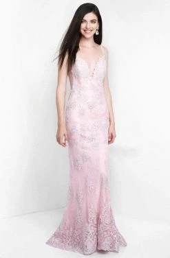 Blush By Alexia Designs Formal Gowns Intrigue - 447 Lace Deep V-Neck Sheath Dress