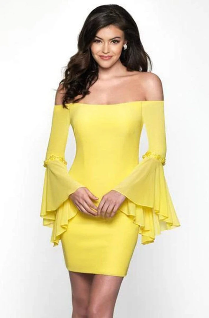 Blush By Alexia Designs Cocktail Dresses Intrigue - 483 Embellished Long Bell Sleeve Off-Shoulder Sheath Dress 3 Blush By Alexia Designs Cocktail Dresses Intrigue - 483 Embellished Long Bell Sleeve Off-Shoulder Sheath Dress