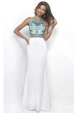 Blush By Alexia Designs Intrigue - Beaded Jewel Neckline Mock Two-Piece Dress 307