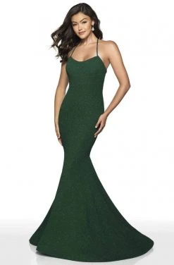 Blush By Alexia Designs Intrigue By Blush - 518 Halter Glitter Jersey Mermaid Dress Formal Gowns