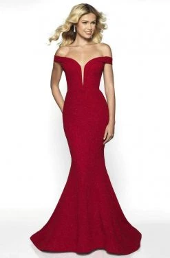 Blush By Alexia Designs Formal Gowns Intrigue By Blush - 519 Off-Shoulder Glitter Jersey Mermaid Dress