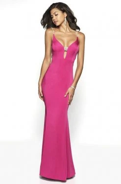 Blush By Alexia Designs Formal Gowns Intrigue By Blush - 533 Embellished Deep V-neck Satin Sheath Dress