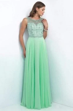 Blush By Alexia Designs Intrigue - Illusion Scoop Neckline Ornate Crystal A-line Dress 152