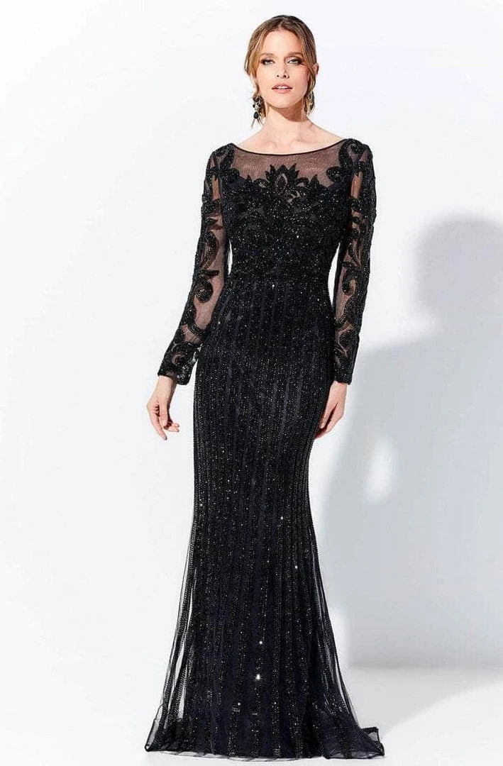 Ivonne D - 120D11 Embellished Illusion Bateau Neck Long Gown - 1 Pc Black In Size 10 Available 3 Ivonne D - 120D11 Embellished Illusion Bateau Neck Long Gown - 1 Pc Black In Size 10 Available