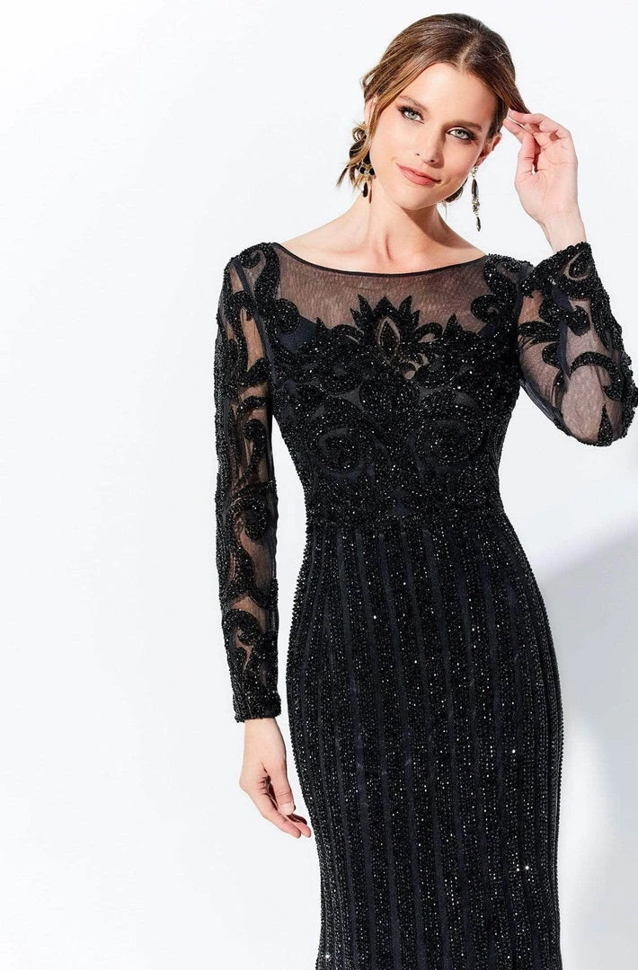 Ivonne D - 120D11 Embellished Illusion Bateau Neck Long Gown - 1 Pc Black In Size 10 Available 6 Ivonne D - 120D11 Embellished Illusion Bateau Neck Long Gown - 1 Pc Black In Size 10 Available